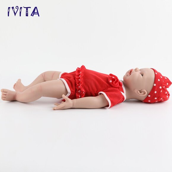 IVITA 20'' Full Soft Body Silicone Newborn Smiling Open Eyes Baby Girl Doll - Picture 13 of 14